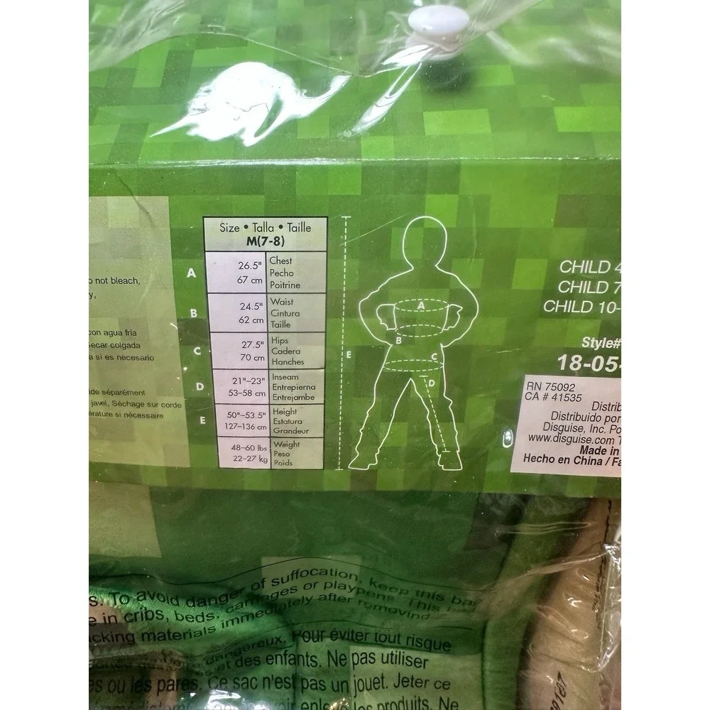 Minecraft Creeper Child Costume, Size M (7-8), Mask And Body, crack In Mask NEW - Picture 7 of 9